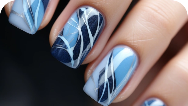 Blue swirly nail art abstract winter mist design